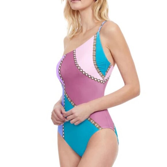 GOTTEX ! MODERN SHADES ONE SHOULDER ONE PIECE SWIMSUIT ( US/6 ) - Picture 3 of 9
